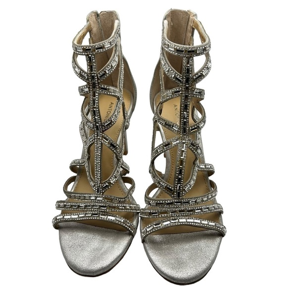 Antonio Melani Silver Strappy Gladiator Ankle Heels in Size 7 Prom Wedding - Picture 1 of 6